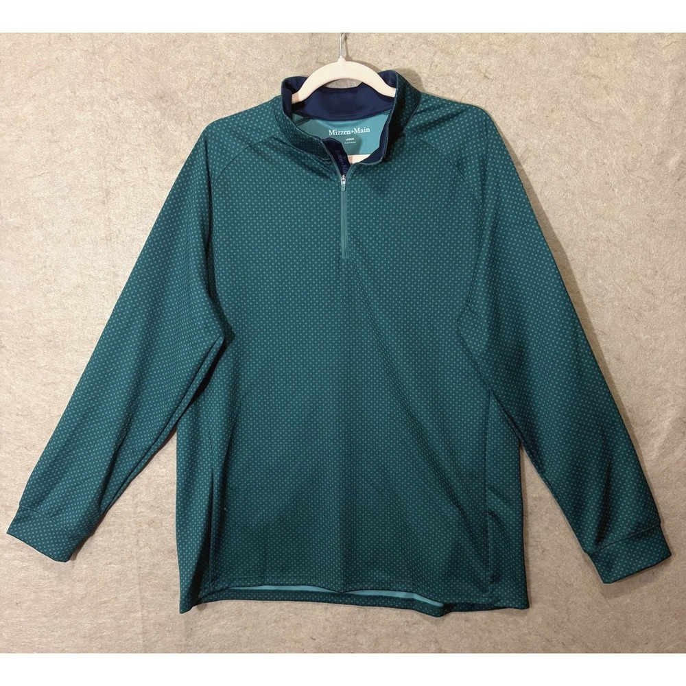 Mizzen+Main Pro Flex Quarter Zip Shirt Mens Sz L Green Stretch Stonebriar‎ Logo